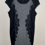Mystree Elegant Black and Gray Lace Panel Knit Dress Cap Sleeve Large Photo 0