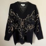Vintage 80's Ellen D. Black Acrylic & Gold Lurex Brocade Design V Photo 0