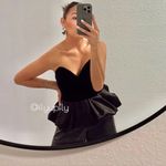 ZARA  NWT velvet satin peplum corset bubble sweetheart strapless black tube top Photo 5