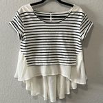 Free People  French Kiss Mixed Media Top, Stripe Blue White, High Low, Size XS Photo 2