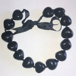 Black Wooden Chunky Beaded Boho Fabric Strand Tie Closure Necklace Photo 2