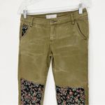 Free People Green Floral Patch Knees Jeans Size 2 Photo 1