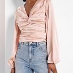 EXPRESS NWT Women’s Satin Twist Front Tie Back Blouse Pale Pink Size XL Photo 1