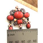Vintage Rhinestone & Coral Cabochon Brooch Pin With Dangling Accents Pink Photo 4