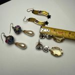 Dangle Drop Pierced Earrings Lot Of 3 Bead / Rhinestone Mix Photo 4