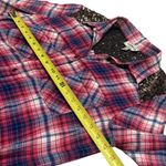EXPRESS  Boyfriend Red and Blue Sparkle Panel Plaid Long Sleeve Button Up Size M Photo 9