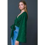 Flying Tomato Green Tie-Front Blouse Large Photo 4