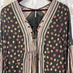 Free People  Boho Peasant Mini‎ Dress Black Floral Stripe Lace-Up V-Neck Size M Photo 1