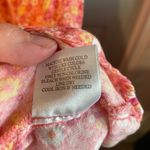 Como vintage  Women's M 100% Rayon Floral Pink Yellow Smocked Short Sleeve Dress Photo 5