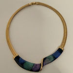 Choker Collar Necklace Gold Tone Abstract Art Inlay Statement Piece Photo 0