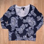 INC  Navy Paisley Cardigan with Rhinestone Buttons Photo 0
