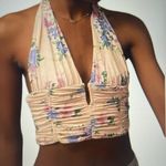 ZARA  Pink Floral Silky Rouched Halter Crop Top Photo 3