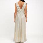 Lulus  All that Shimmers is Gold Light Gold Maxi Plunging Neck Dress Size XS Photo 3