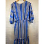 Taylor 14 Blue Striped V Neck Elbow Length Sleeve Tiered Maxi Dress EUC Photo 4
