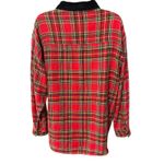 Vintage Quizz Again NY Christmas Santa Sleigh Reindeer Embroidered Plaid Shirt Red Size L Photo 1