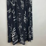 Vintage Floral Dress Rayon Black Leafy Momcore Short Sleeves Back Waist Tie 00s Size 14 Photo 4