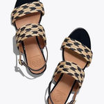 Tory Burch NEW   Lola Woven Slingback PATENT Sandal Size 7.5 NAVY Beige Jute Photo 0