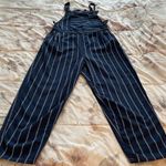 Ten Sixty Sherman Pinstriped Navy Blue & White Linen Blend Cropped Jumpsuit, size XS Photo 0
