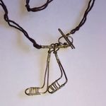 Wire Hockey Stick Brown Cord Boho Necklace Photo 0