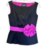 Moschino Boutique Black Fuchsia Pink Bow Sleeveless Boat Neck Evening Blouse Photo 0