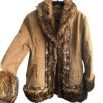 Vintage Penny Lane Suede Fur Trimmed Brown Coat XL Boho Y2K 1990's Winter Cabin Photo 0