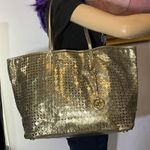 Michael Kors Flower Perforated Gold Leather Travel Tote Shoulder Handbag Photo 5