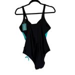 TASHEHE Women Turquoise Black Ruched Side One Piece Swimsuit L Blue Size L Photo 4
