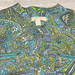 Michael Kors Women's Roll Tab Sleeve Blouse Size XS Paisley Print Green Blue Photo 3