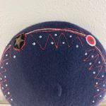 Vintage 90s Handmade Navy Blue Red Wool Star Slouchy French Beret Hat Photo 3