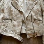 ZARA Tweed Cream Ivory Speckles Zip Up Moto Jacket XS Photo 3