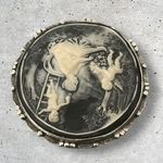 Vintage Victorian Style Raised Cameo Woman Cherubs Angels Brooch Pin Garden Gray Photo 3
