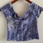 Kendall + Kylie  Marble Tie Dye Crop Stretch Top Smocked Medium Purple Acid Wash Photo 0