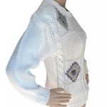 VINTAGE 80s SHENANIGANS Women’s White Sweater Hand Knitted Flower Design Small Photo 1