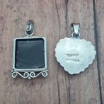 None Tube Choker Collar Necklace 925 Sterling Silver & 2 Pendants Square Black Heart Photo 8