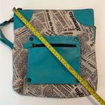 Vintage Maurizio Taiuti Italian Leather Teal/Newspaper Print Handbag Purse Blue Photo 12
