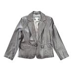 Worthington  Vintage Lavender Metallic Blazer Jacket 100% Leather Single Button Photo 4