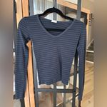 Brandy Melville John Galt  leah long sleeve top striped scoop vneck neutral tee Photo 6