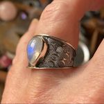 Moonstone Sterling Silver Etched Wide Band Ring Size 9 Silver Photo 3
