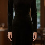 J.Crew  MARIO BELLUCCI Black Velvet Boat neck off shoulder Long Sleeve Dress sz 4 Photo 0