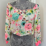 Women’s Sz: M Unique 21 Bright Colorful Floral Off The Shoulder Sheer Blouse. Pink Size M Photo 0