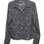Tailor by B. Moss Women's Blue Black White Paisley Long Sleeve Button Up Blouse‎ Photo 0