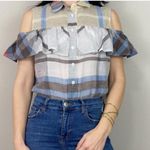 Sea New York Madras Plaid Ruffle Tank Top Cold Shoulder Sleeveless Multicolor 6 Photo 5