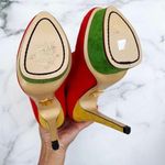 Charlotte Olympia Bella red yellow green suede colorblock mid-calf boots size 35 Photo 12