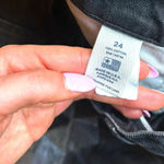 Free People Sandrine Rose Los Angeles black wide leg embroidered jeans size 24 Fray Hem Photo 8