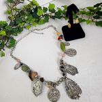 Unique Religious Metal Charm Necklace Earrings Set Silver Photo 1