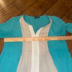 Alfani  teal cream and white pin tucked blouse shirt top size 10 Photo 3