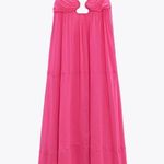 ZARA Hot Pink Chiffon Flowy Maxi Dress Blogger Favorite NWT Size Large Open Back Photo 13