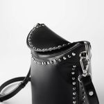 ZARA  Studded Flap Bucket Bag Black Faux Leather Crossbody Photo 4