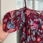 Lucky Brand  Red Wine Bohemian Floral Maxi Dress Off The Shoulders Size L Large Photo 5