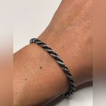 Trifari VTG  bracelet and earrings set silver tone black rope chain Photo 2